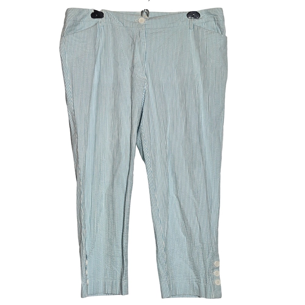 Talbots Striped Seersucker Cropped Pants 14W Preppy Coastal Nautical Office Work